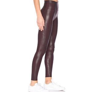 NEW NWT SPANX Faux Leather SHINY wine purple LEGGINGS sz L